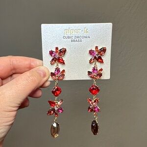 Piper K Pink/Red Floral Dangle Drop Earrings - NEW